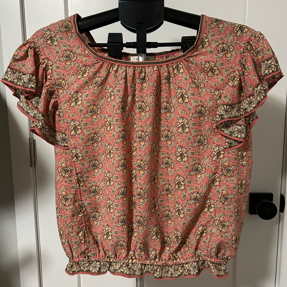 Floral Ruffle Sleeve Top-Max Studio-size medium